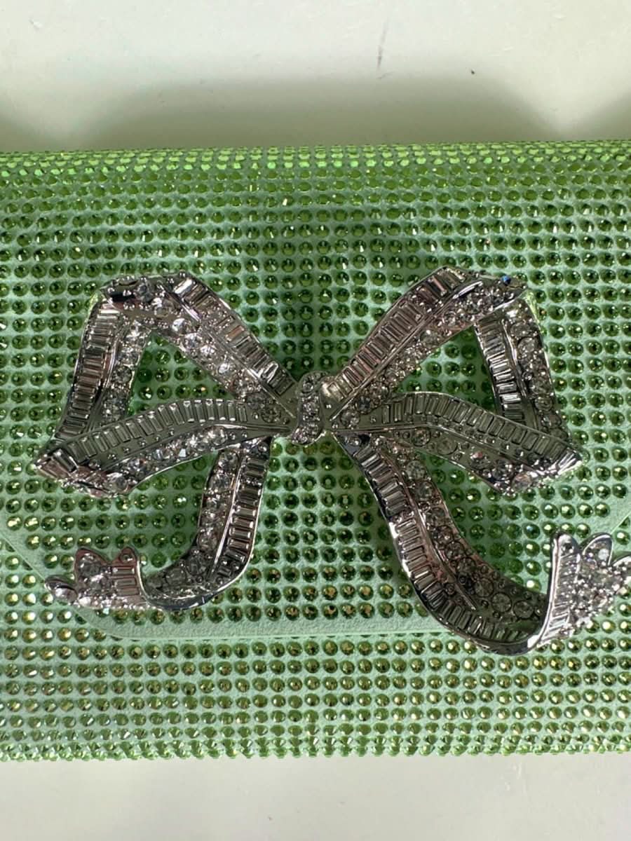 Self - Portrait Green Crystal Embellished Bow Mini Shoulder Bag - Reliked