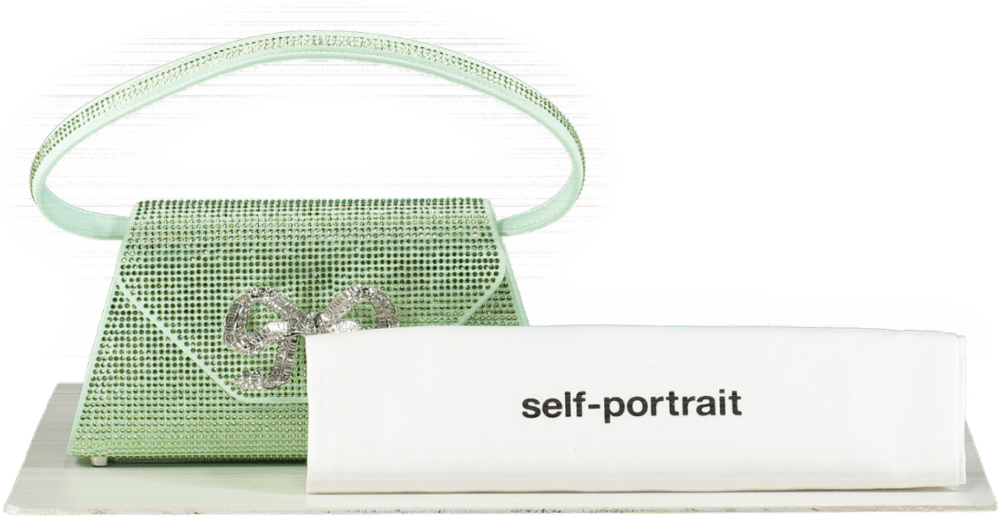 Self - Portrait Green Crystal Embellished Bow Mini Shoulder Bag - Reliked
