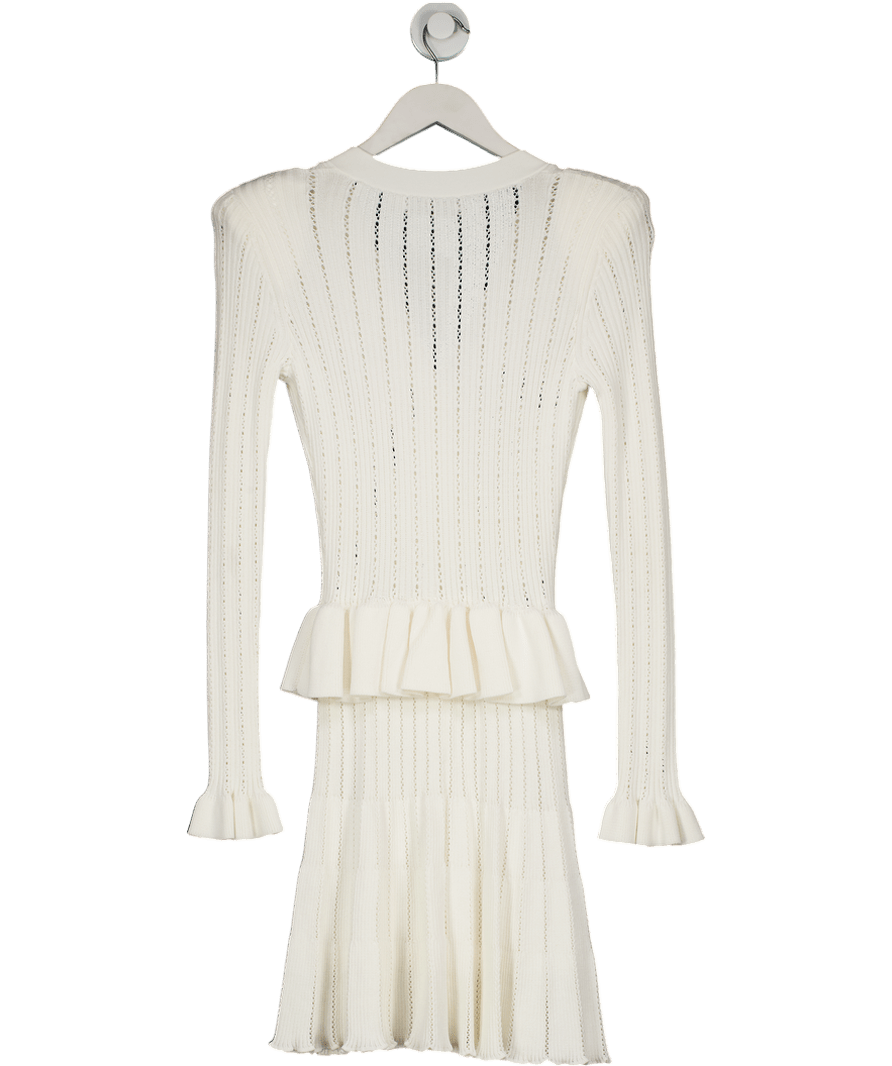 Self - Portrait Ivory White Knit Peplum Midi Dress UK S - Reliked