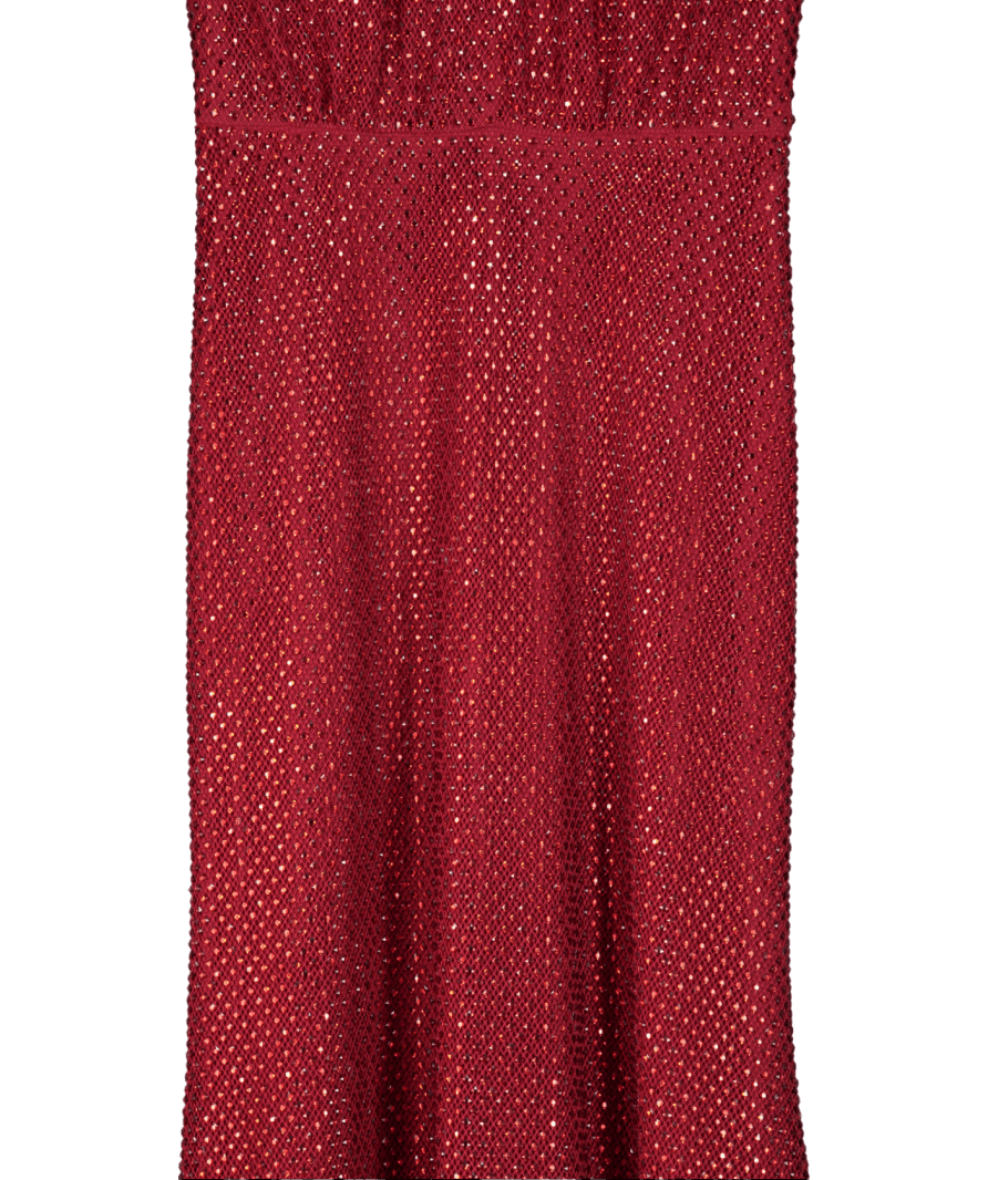 Self - Portrait Red Embellished Fishnet Midi Dress UK 8 - Reliked