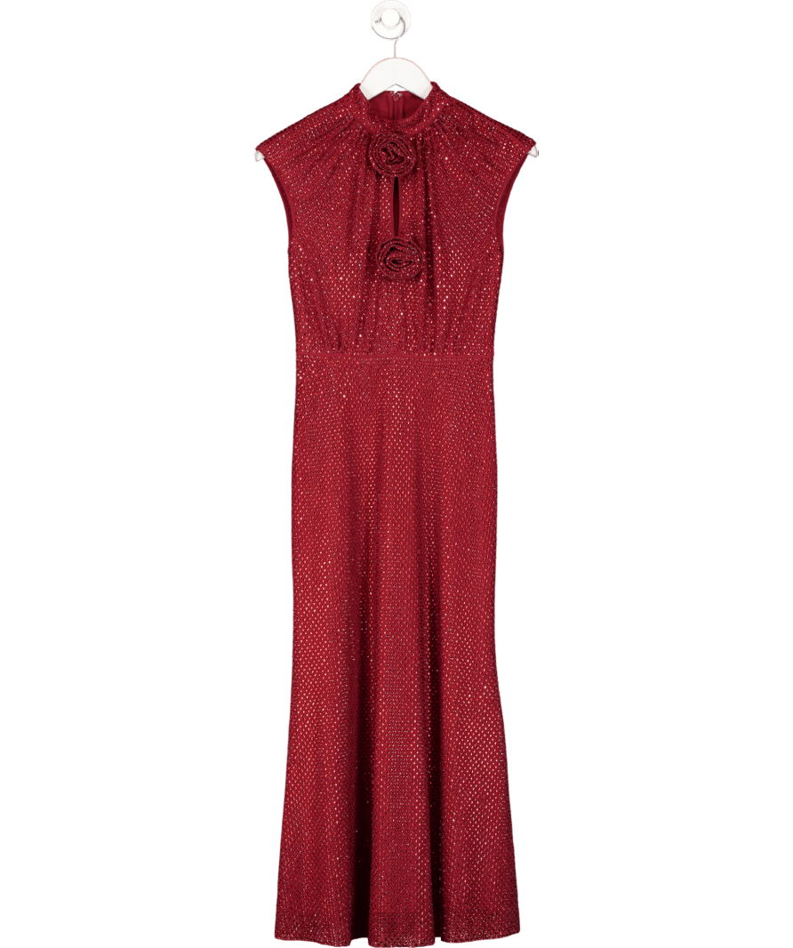 Self - Portrait Red Embellished Fishnet Midi Dress UK 8 - Reliked