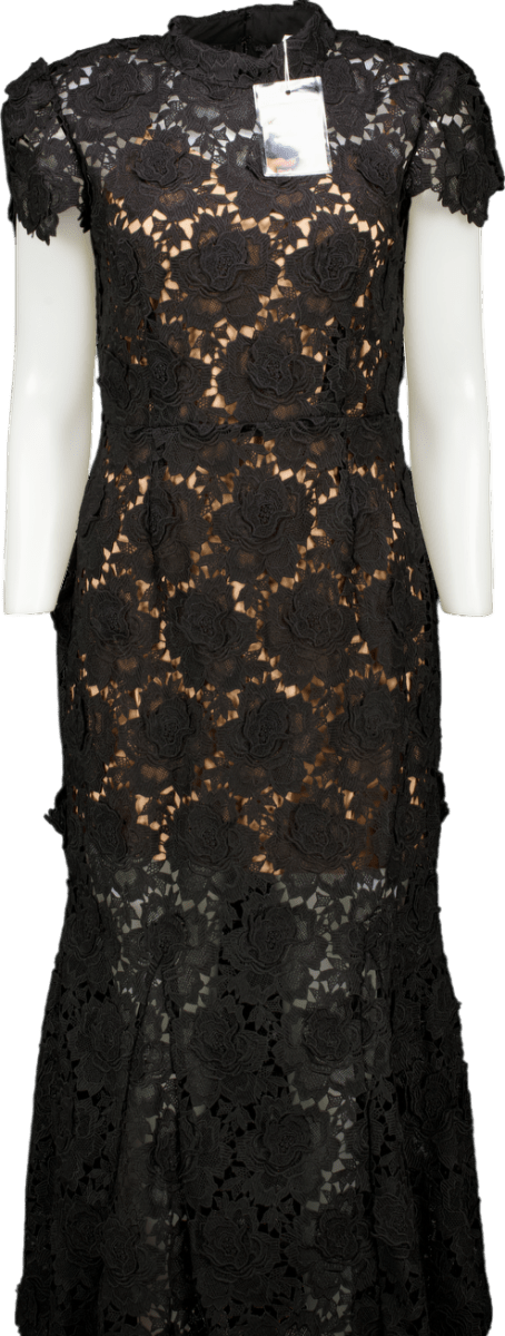 Self - Portrait Self - portrait Black Flower Guipure Lace Midi Dress UK 10 - Reliked