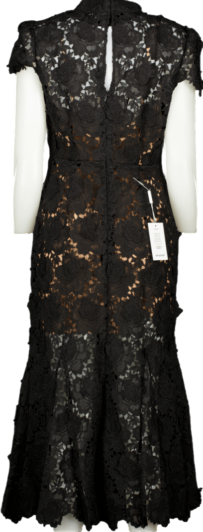 Self - Portrait Self - portrait Black Flower Guipure Lace Midi Dress UK 10 - Reliked