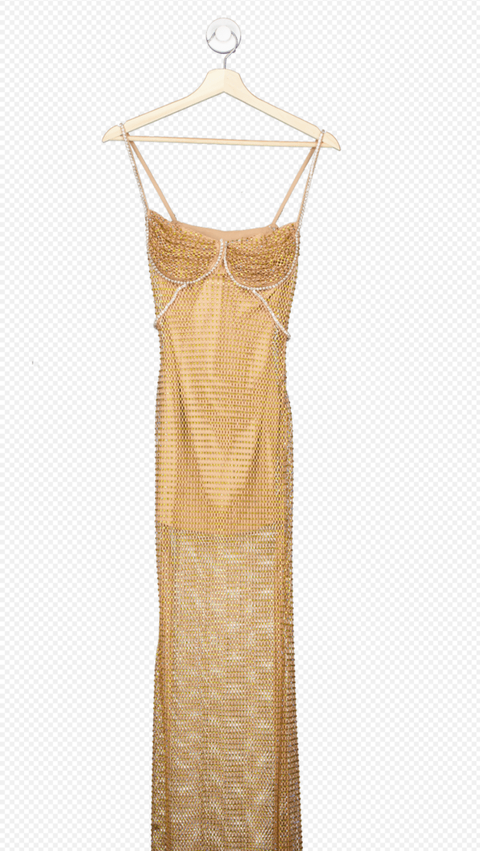 Self - Portrait Tan Hotfix Fishnet Maxi Dress UK 4 - Reliked