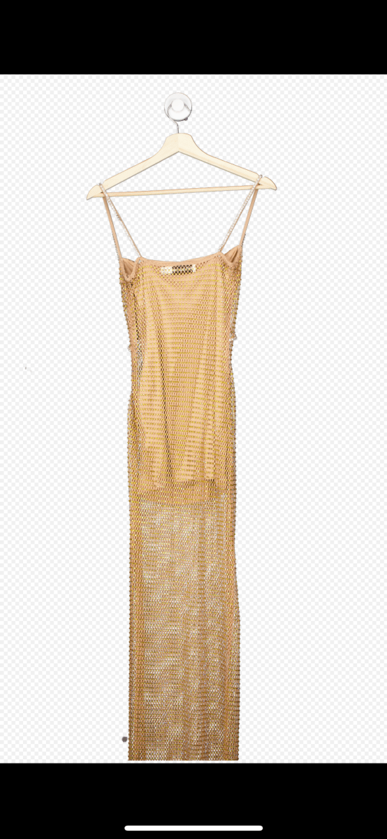 Self - Portrait Tan Hotfix Fishnet Maxi Dress UK 4 - Reliked