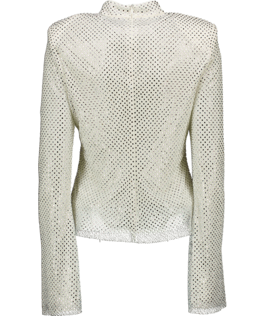 Self - Portrait White / Silver Crystal Embellished Long Sleeve Top UK 10 - Reliked