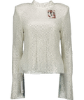 Self - Portrait White / Silver Crystal Embellished Long Sleeve Top UK 10 - Reliked