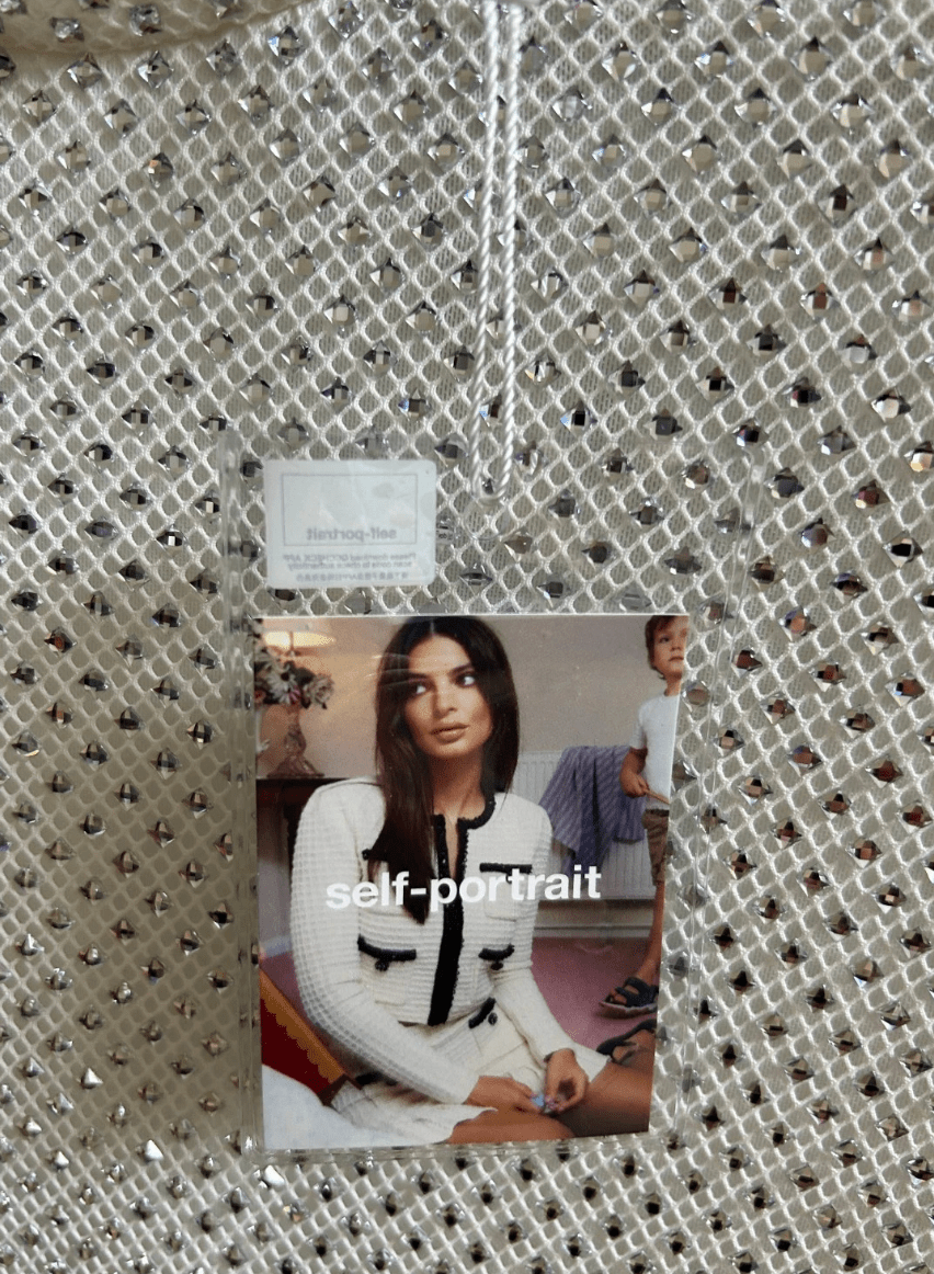 Self - Portrait White / Silver Crystal Embellished Long Sleeve Top UK 8 - Reliked