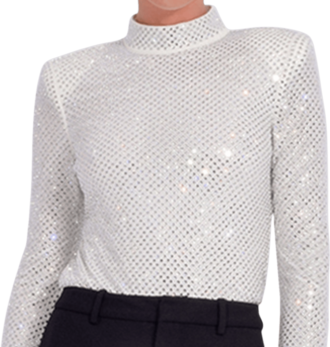 Self - Portrait White / Silver Crystal Embellished Long Sleeve Top UK 8 - Reliked
