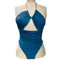 Selia Richwood Blue Halter Neck Backless Swimming Costume UK M - Reliked