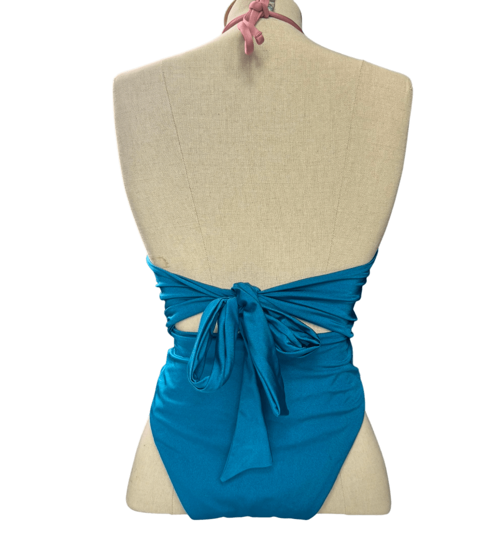 Selia Richwood Blue Halter Neck Backless Swimming Costume UK M - Reliked
