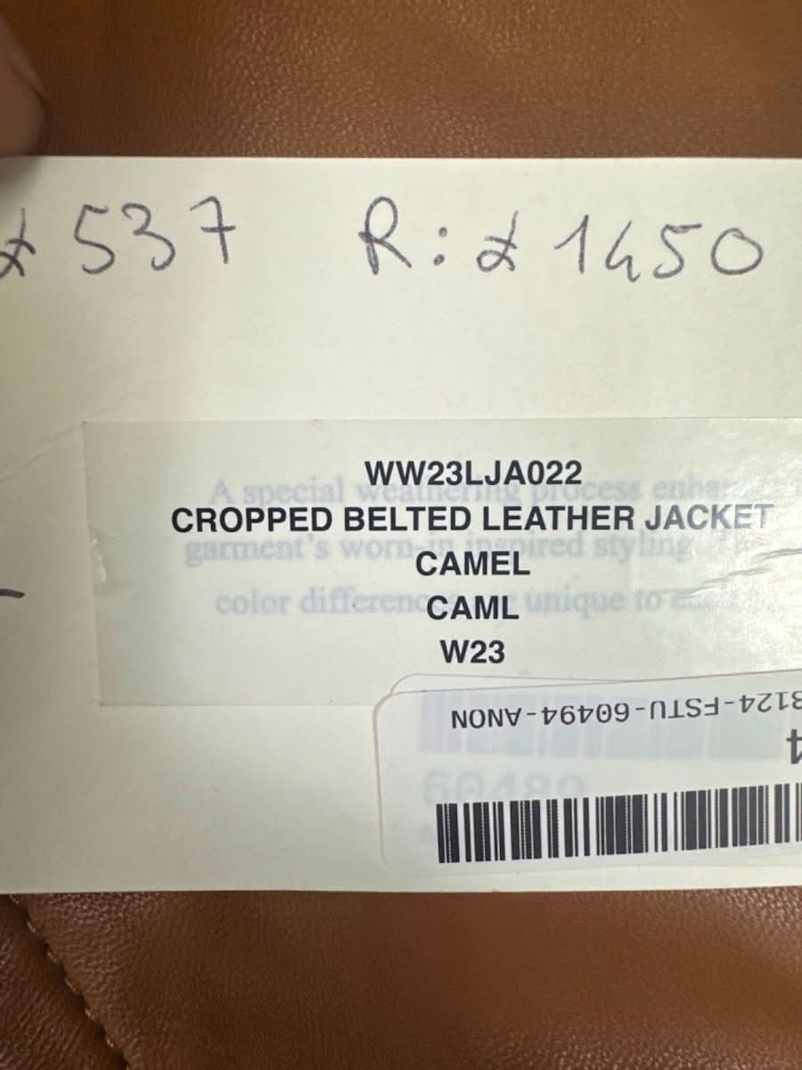 SEND BACK!! FRAME Camel Cropped Belted Leather Jacket W23 UK S - Reliked