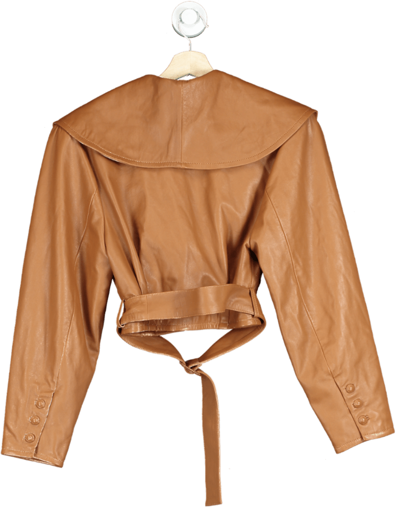 SEND BACK!! FRAME Camel Cropped Belted Leather Jacket W23 UK S - Reliked