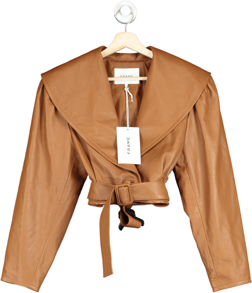 SEND BACK!! FRAME Camel Cropped Belted Leather Jacket W23 UK S - Reliked