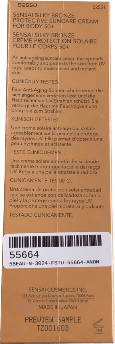 Sensai Anti - ageing Suncare Protective Suncare Cream For Body SPF 50+ 150mL - Reliked