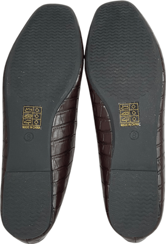 Seqwl Wide Fit Iris Ballet Flats In Croc Brown UK 8 EU 41 👠 - Reliked