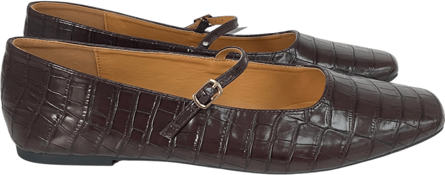 Seqwl Wide Fit Iris Ballet Flats In Croc Brown UK 8 EU 41 👠 - Reliked