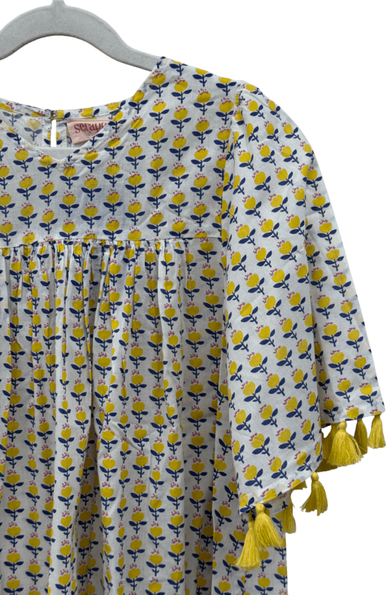 Seraphina Kids White / Yellow Print Tassel Trimmed Dress 4 - 5 Years - Reliked