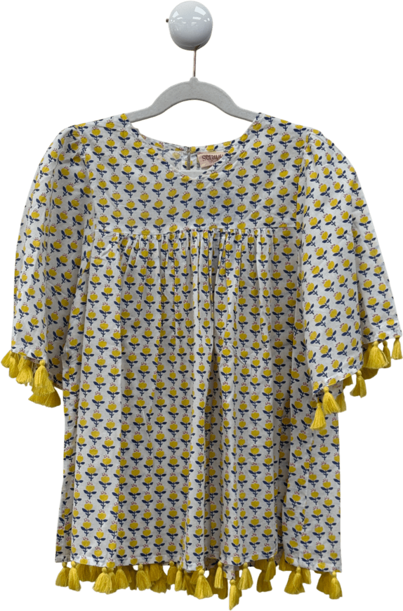 Seraphina Kids White / Yellow Print Tassel Trimmed Dress 4 - 5 Years - Reliked