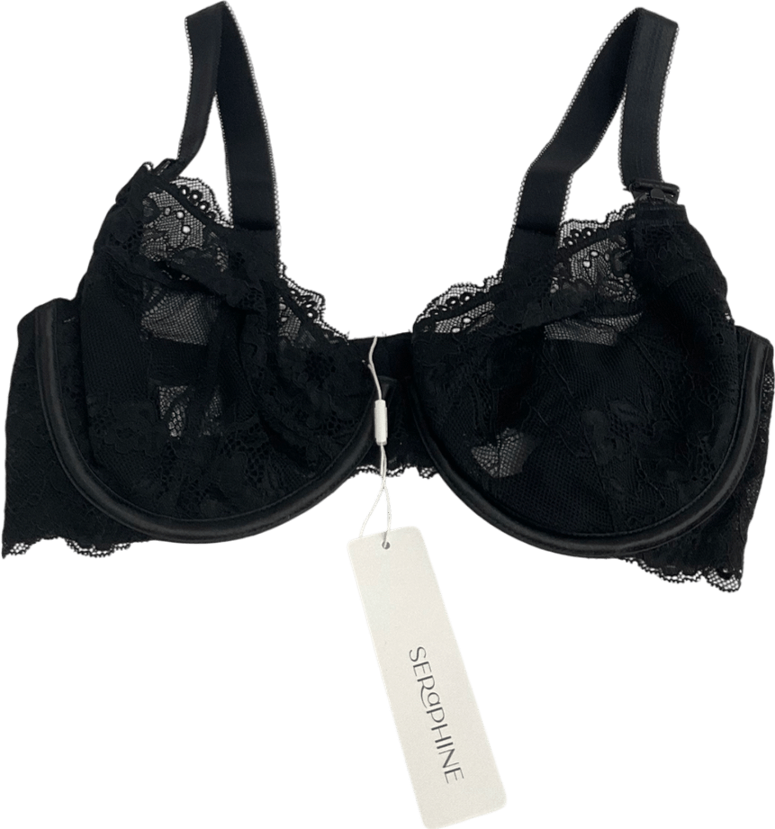 Seraphine Black Plunge Lace Nursing Bra UK 34E - Reliked