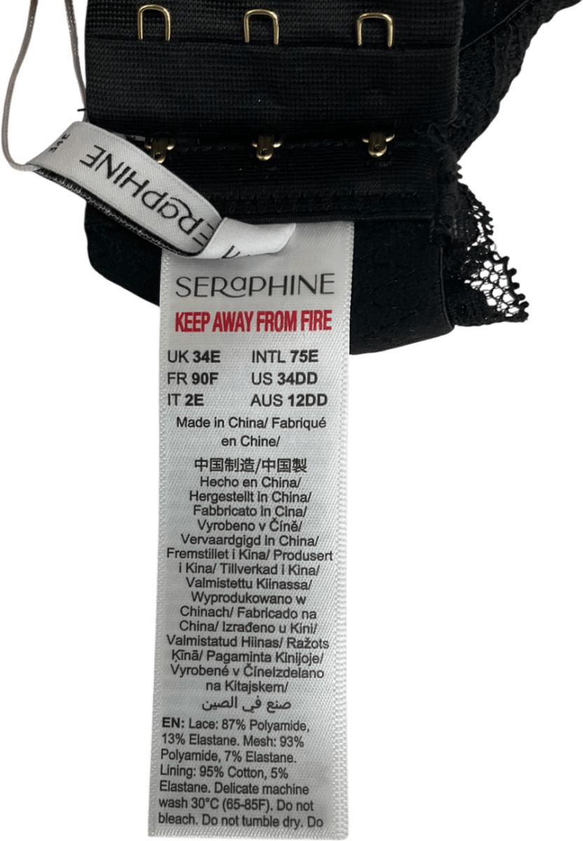 Seraphine Black Plunge Lace Nursing Bra UK 34E - Reliked