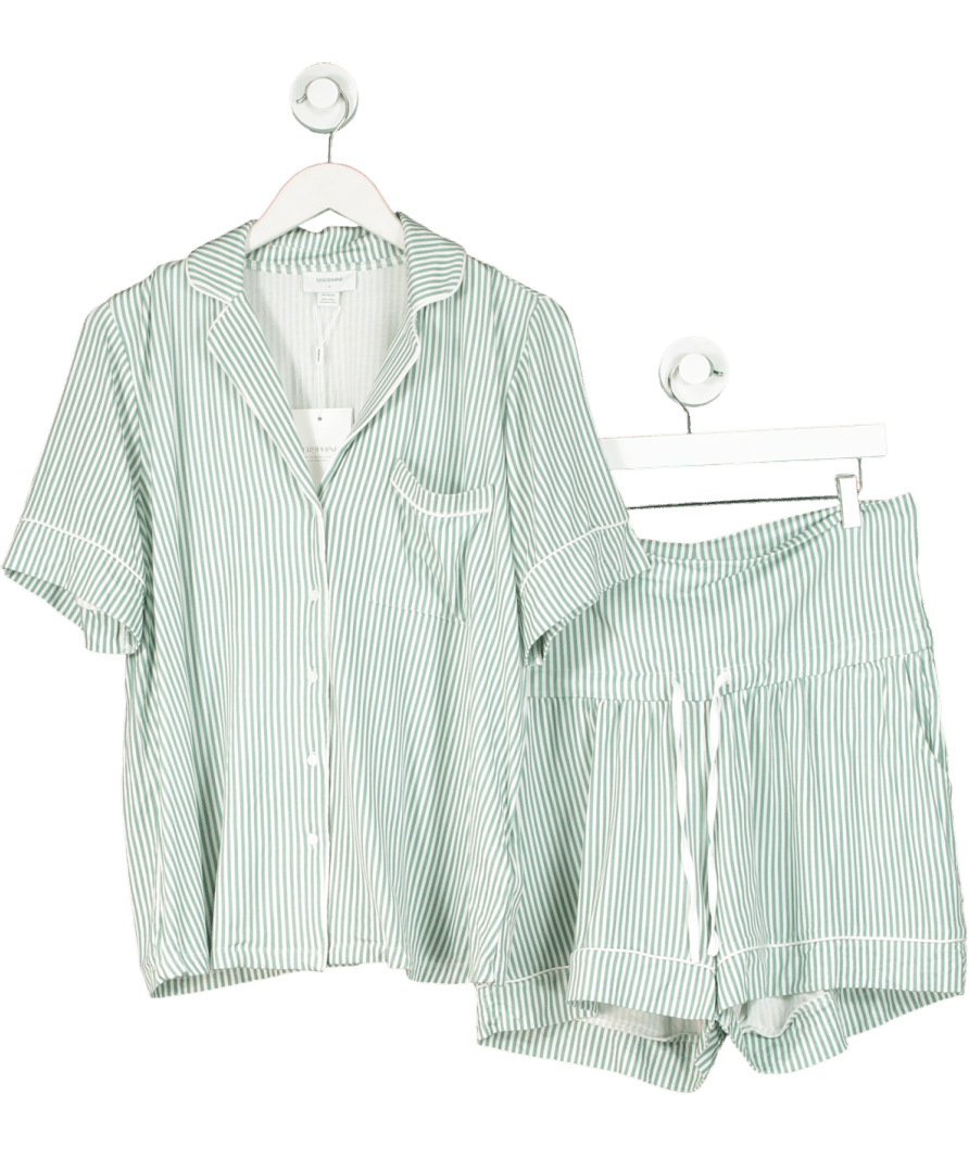 Seraphine Green And White Stripped Short And Shirt Pyjama Set UK M - Reliked