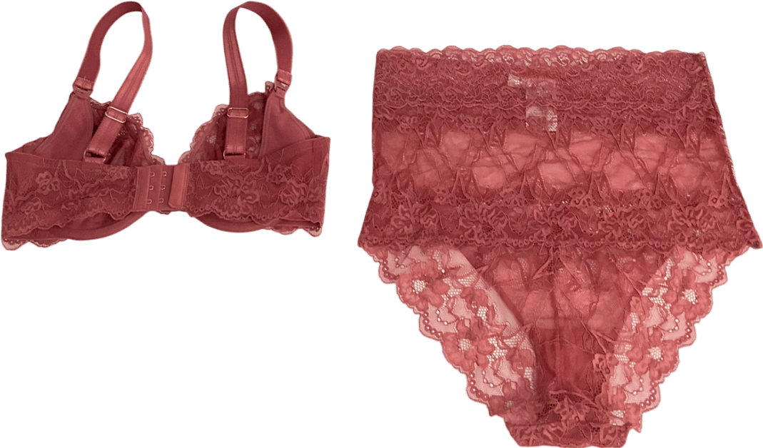 Seraphine Pink Lace Plunge Maternity Bra And Underwear Set UK M - Reliked