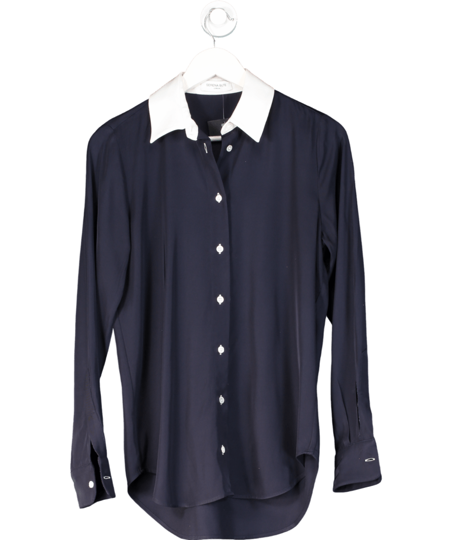 Serena Bute Blue Satin Revere Collar Shirt UK XS - Reliked