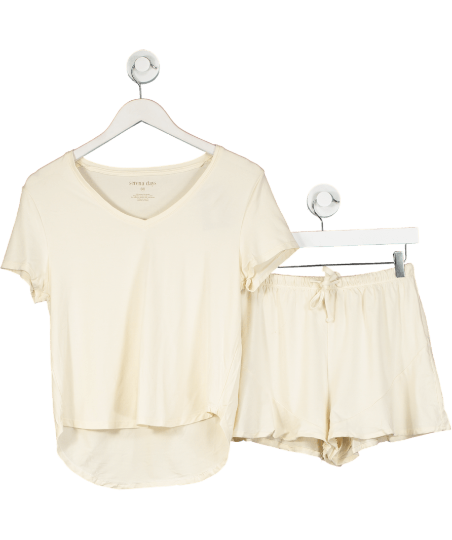 Serena days Cream V - neck T-shirt And Ruffle Drawstring Shorts set UK XS - Reliked