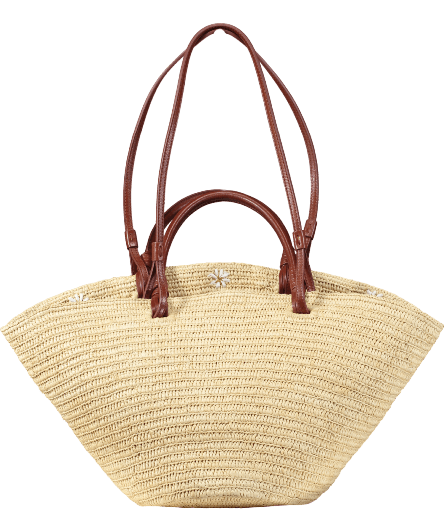 Sezane Beige Justine Basket Bag Embroidered Flowers One Size - Reliked
