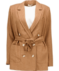 Sezane Beryn Wool Blend Blazer With Belt Ecru / Brown Stripes Fr38 UK 10 - Reliked