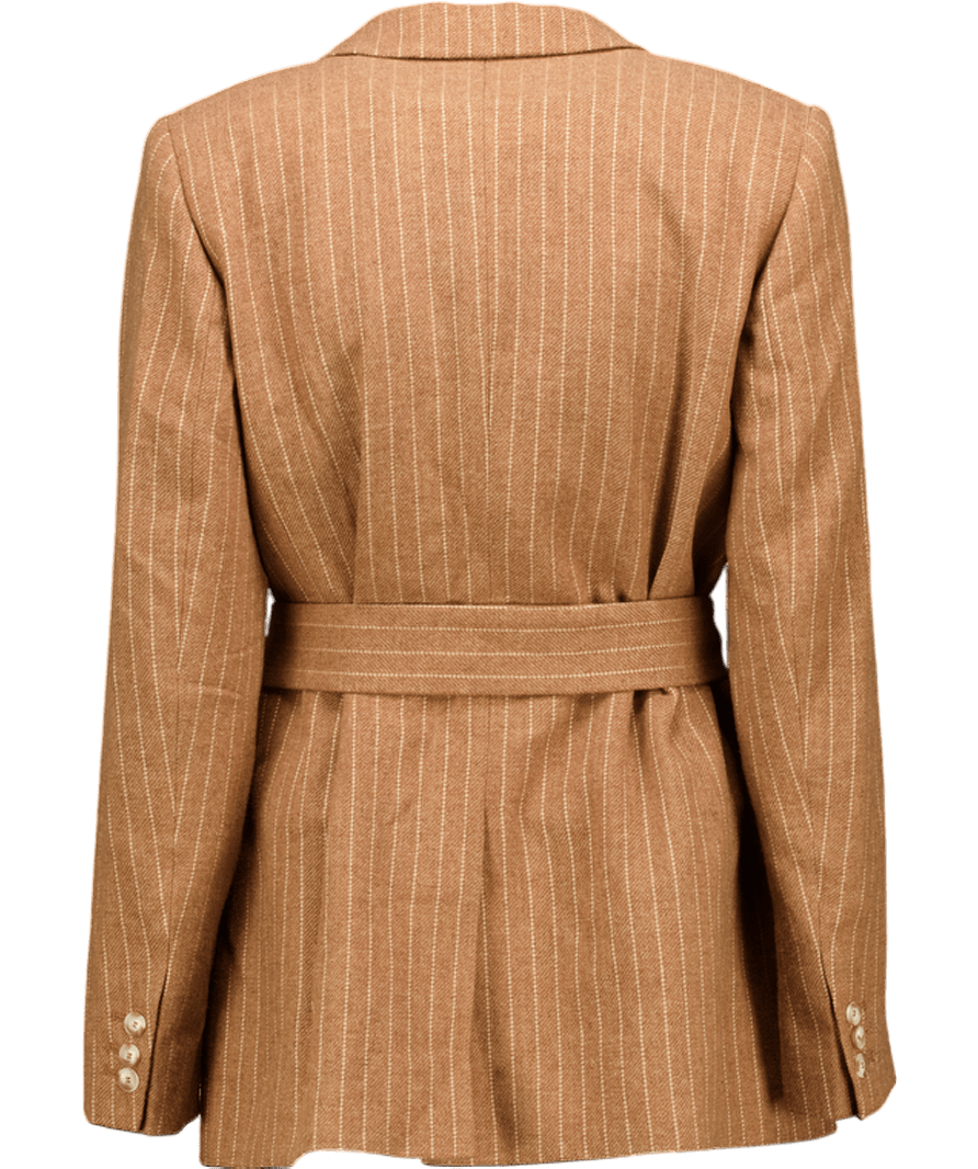 Sezane Beryn Wool Blend Blazer With Belt Ecru / Brown Stripes Fr38 UK 10 - Reliked