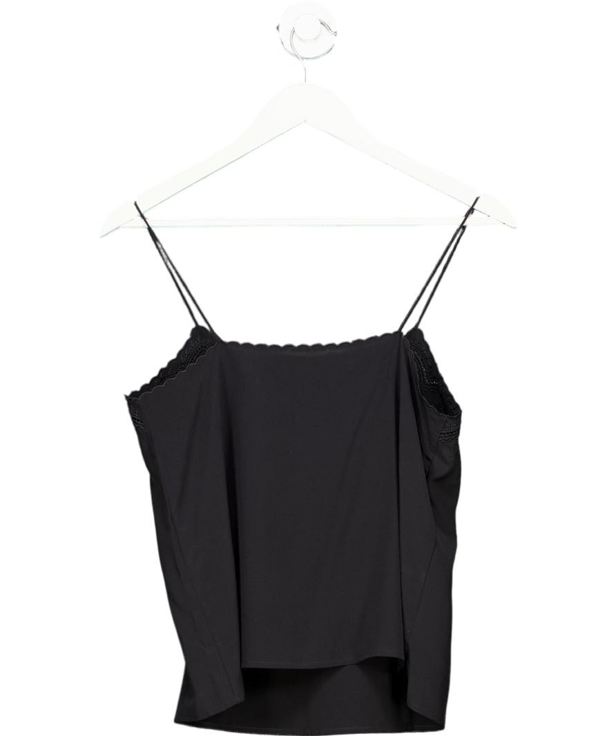 Sezane Black Palma Scallop Trim Silk Top UK 8 - Reliked