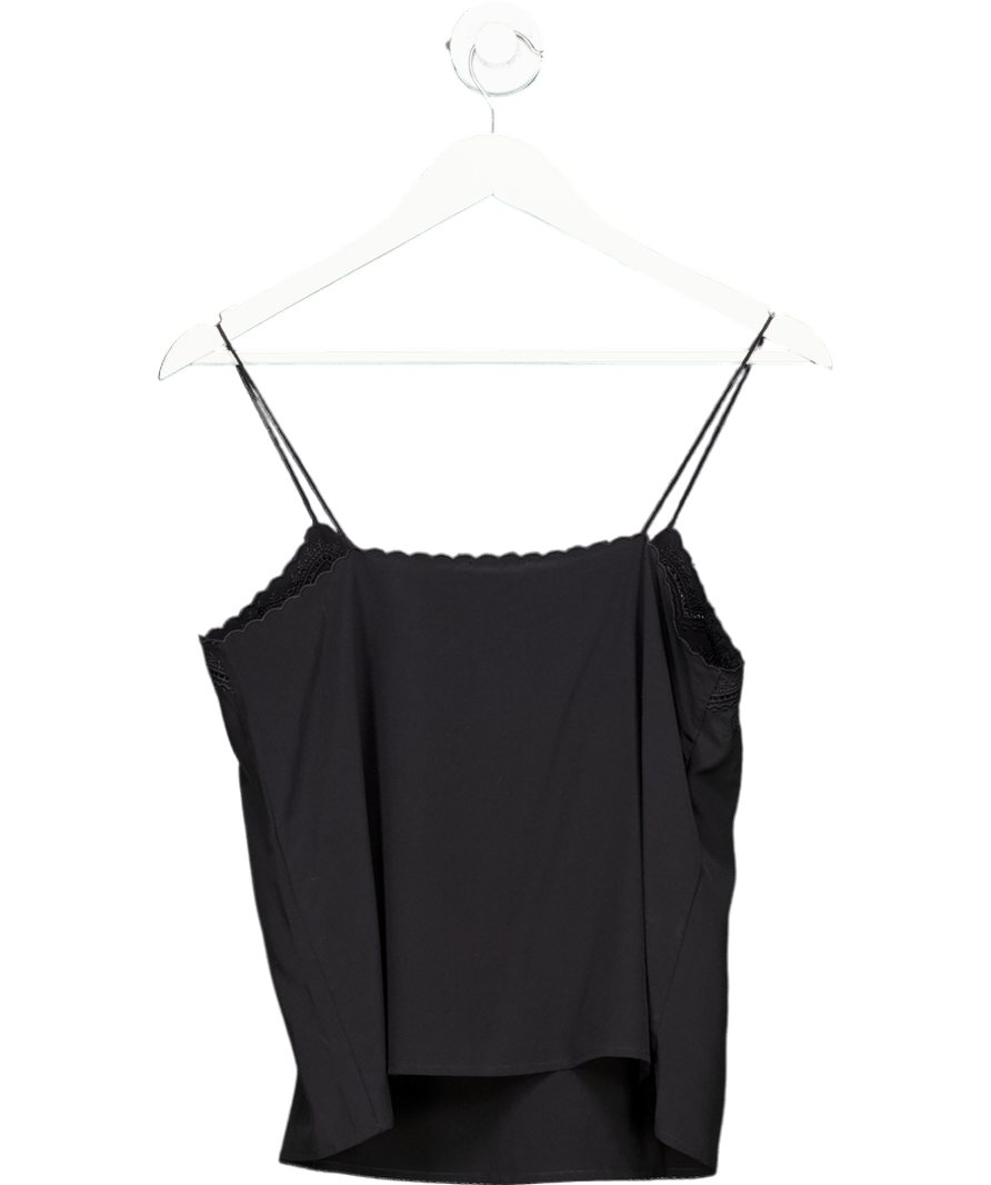 Sezane Black Palma Scallop Trim Silk Top UK 8 - Reliked