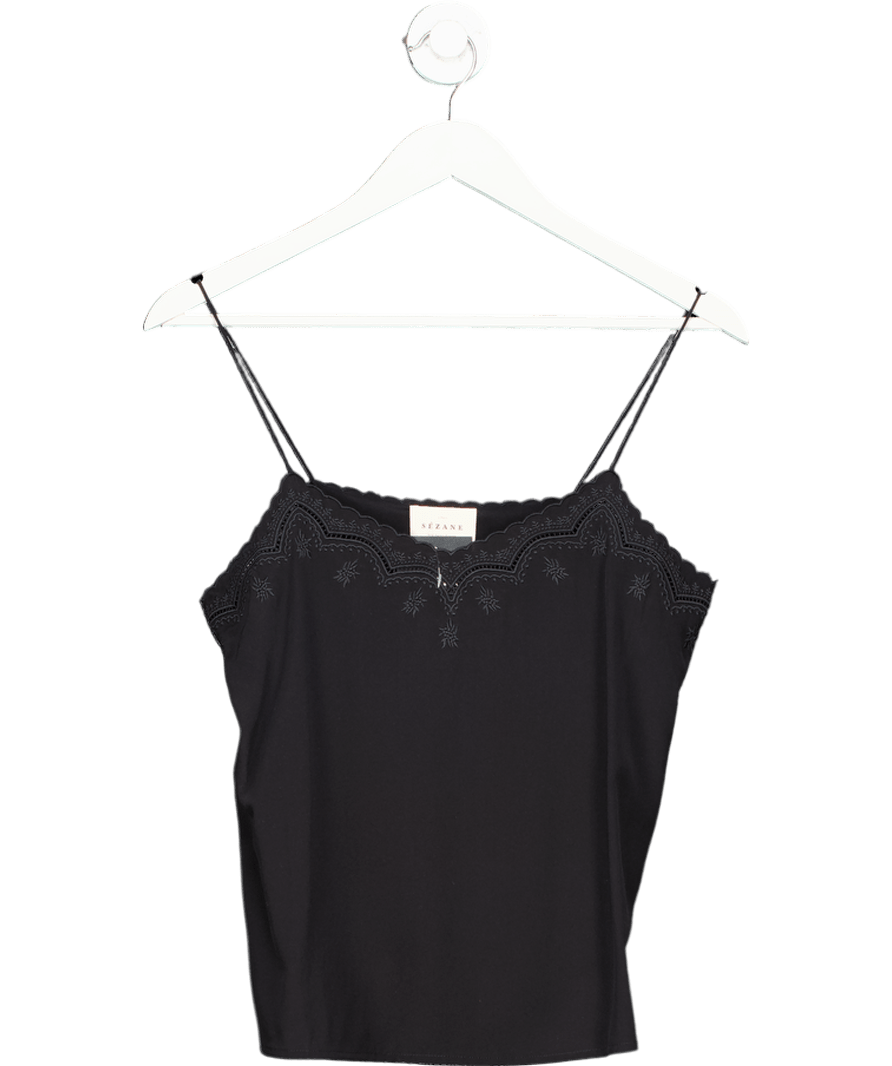 Sezane Black Palma Scallop Trim Silk Top UK 8 - Reliked