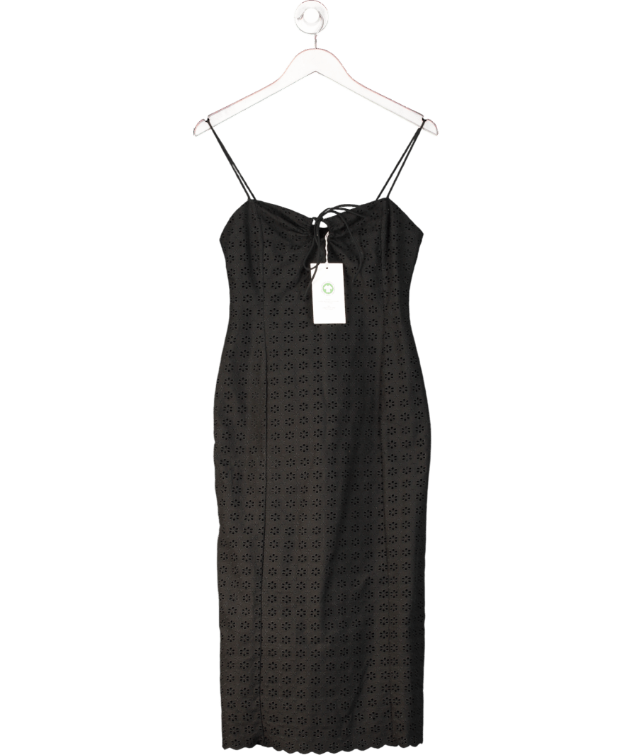 Sezane Black Pearline Broderie cotton Midi Dress UK 8 - Reliked