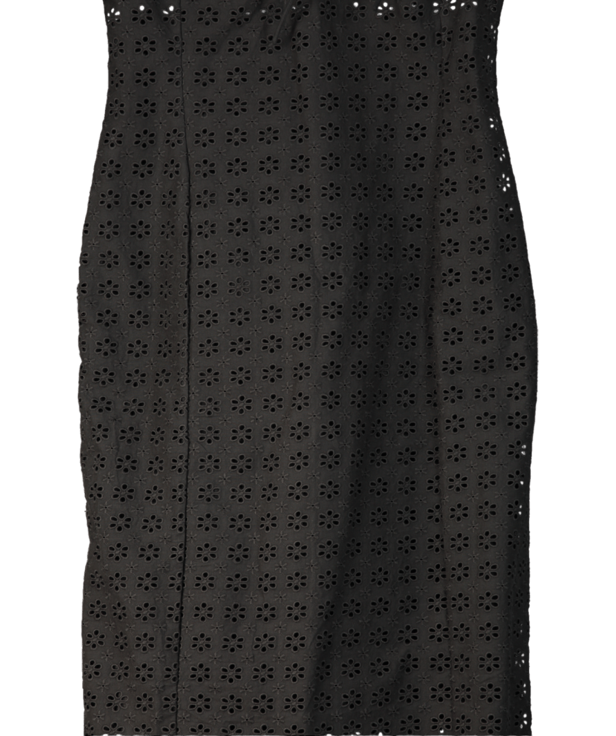 Sezane Black Pearline Broderie cotton Midi Dress UK 8 - Reliked