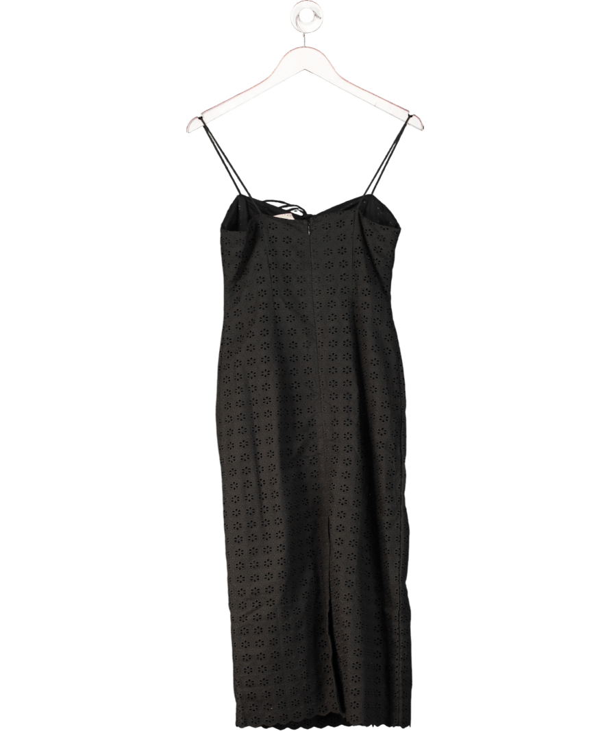 Sezane Black Pearline Broderie cotton Midi Dress UK 8 - Reliked