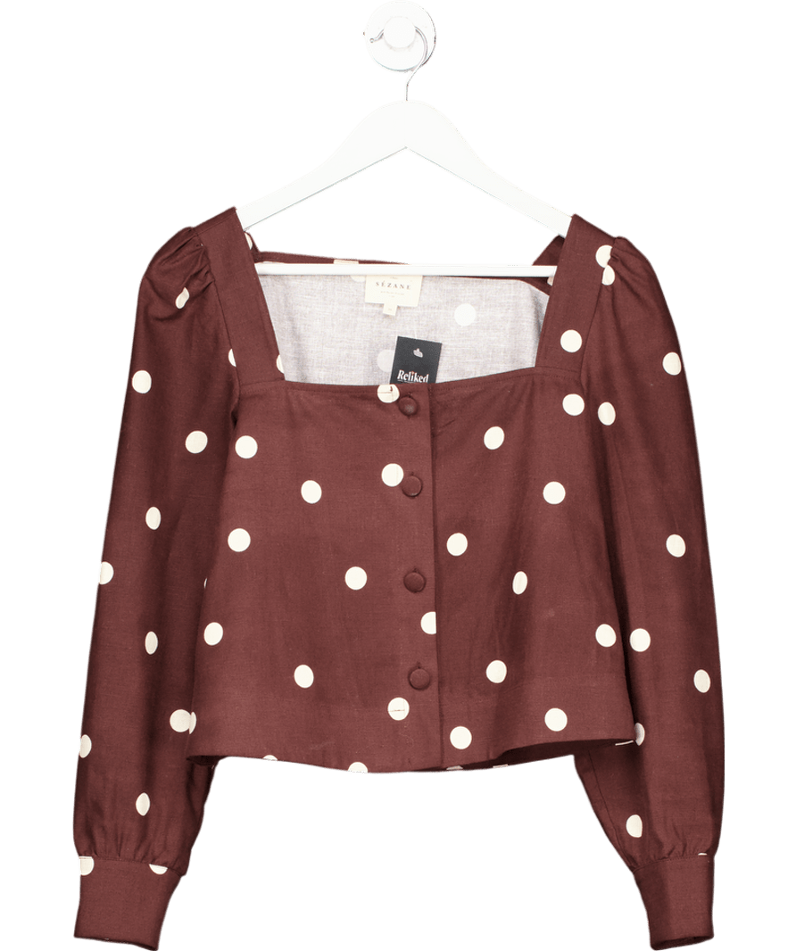 Sezane Brown Lorenza Polka Dot Blouse UK 8 - Reliked