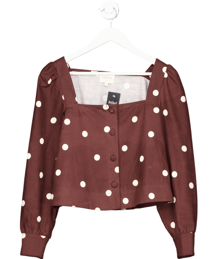 Sezane Brown Lorenza Polka Dot Blouse UK 8 - Reliked