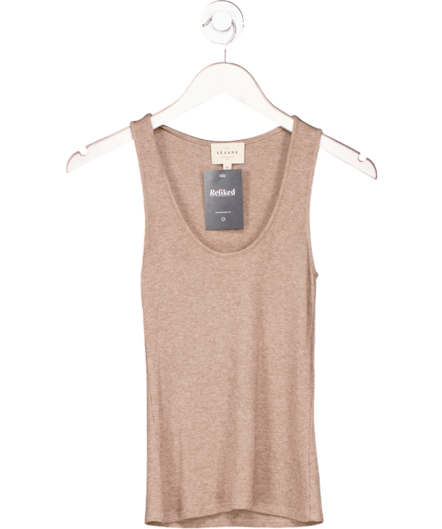 Sezane Brown Lyocell/wool Blend Ribbed Jersey Vest Top UK XS - Reliked