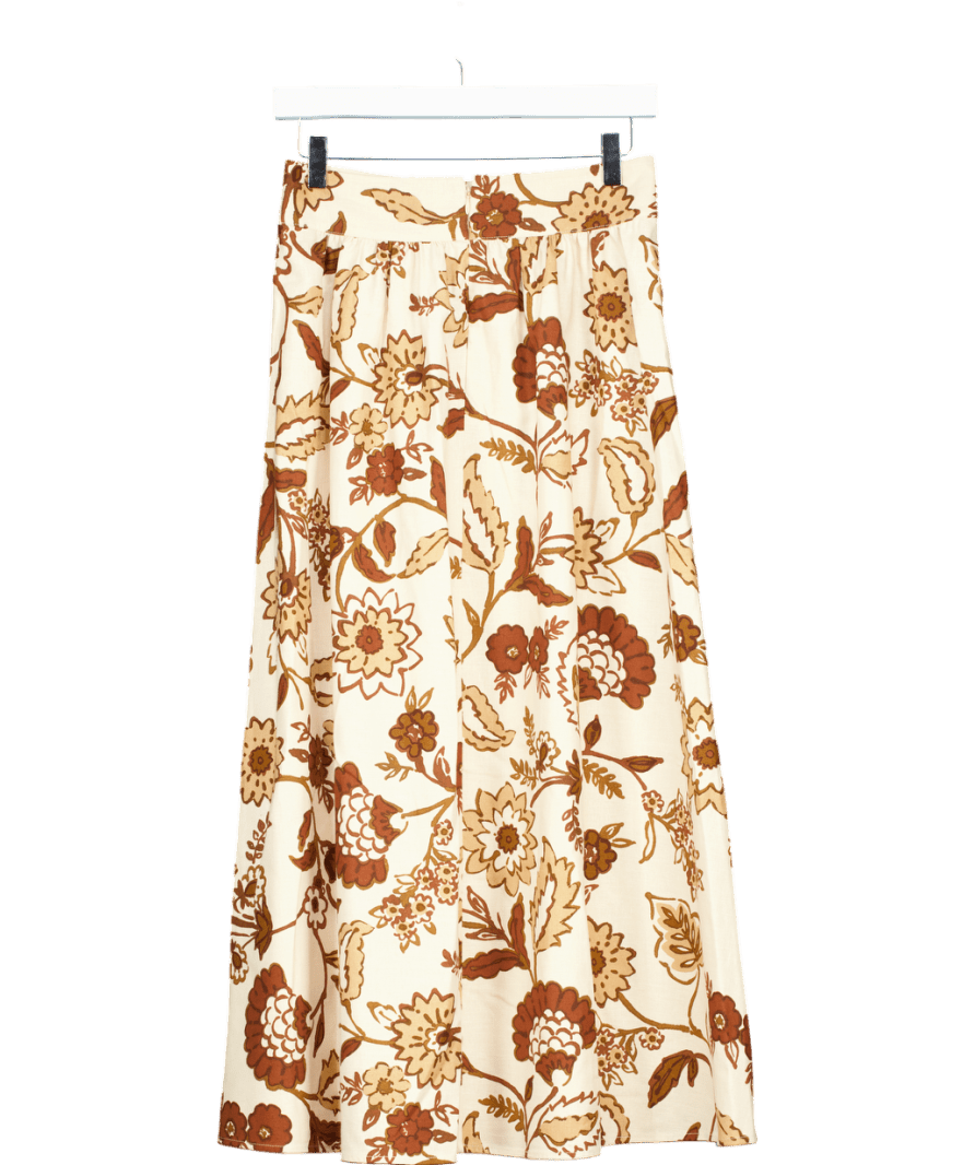 Sezane Cream / Chocolate Siloé Skirt Adelia Print UK 8 - Reliked