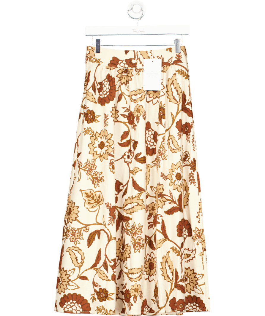 Sezane Cream / Chocolate Siloé Skirt Adelia Print UK 8 - Reliked