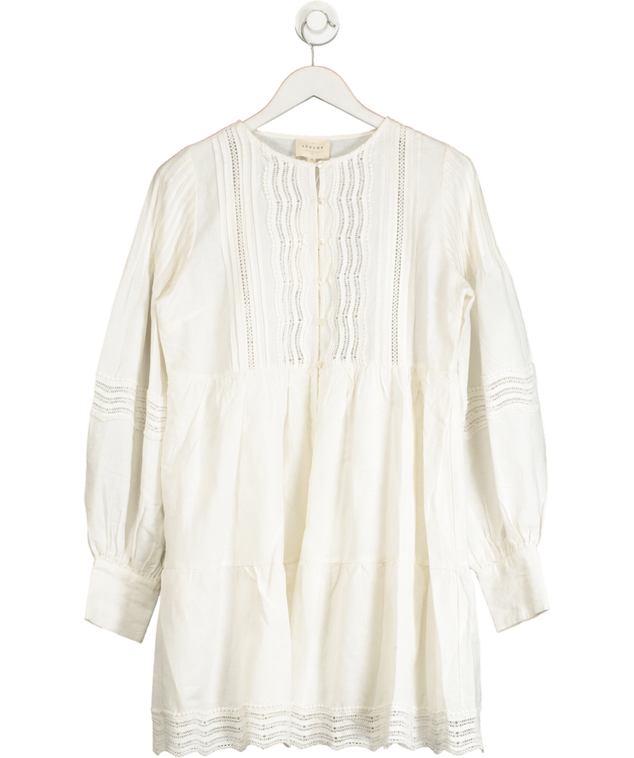 Sezane Cream Honorina Dress Ecru Linen UK 8 - Reliked