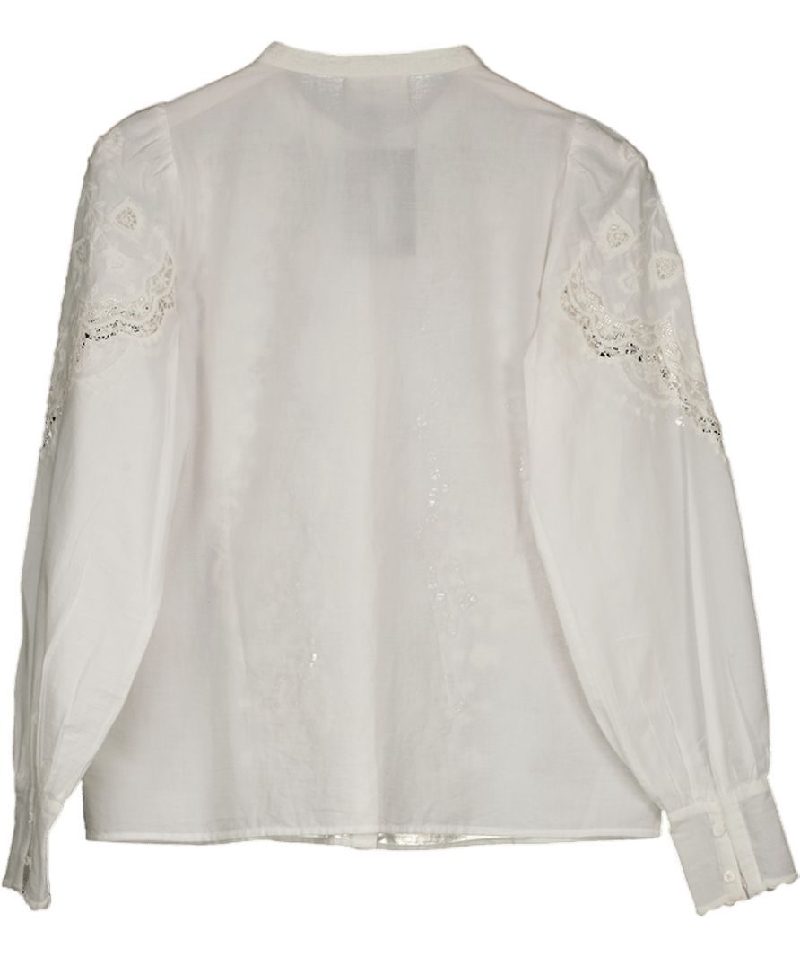 Sezane Cream Lace Detail Honey Shirt Ecru Fr36 UK 8 - Reliked