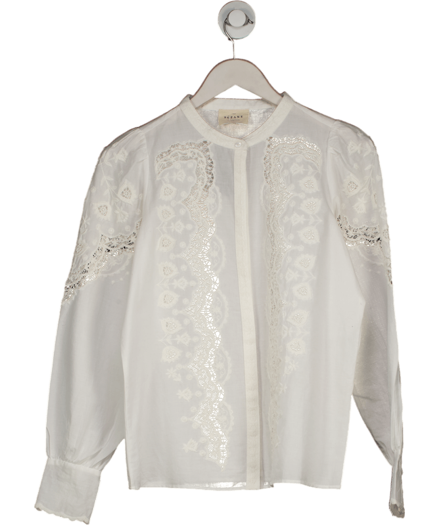 Sezane Cream Lace Detail Honey Shirt Ecru Fr36 UK 8 - Reliked