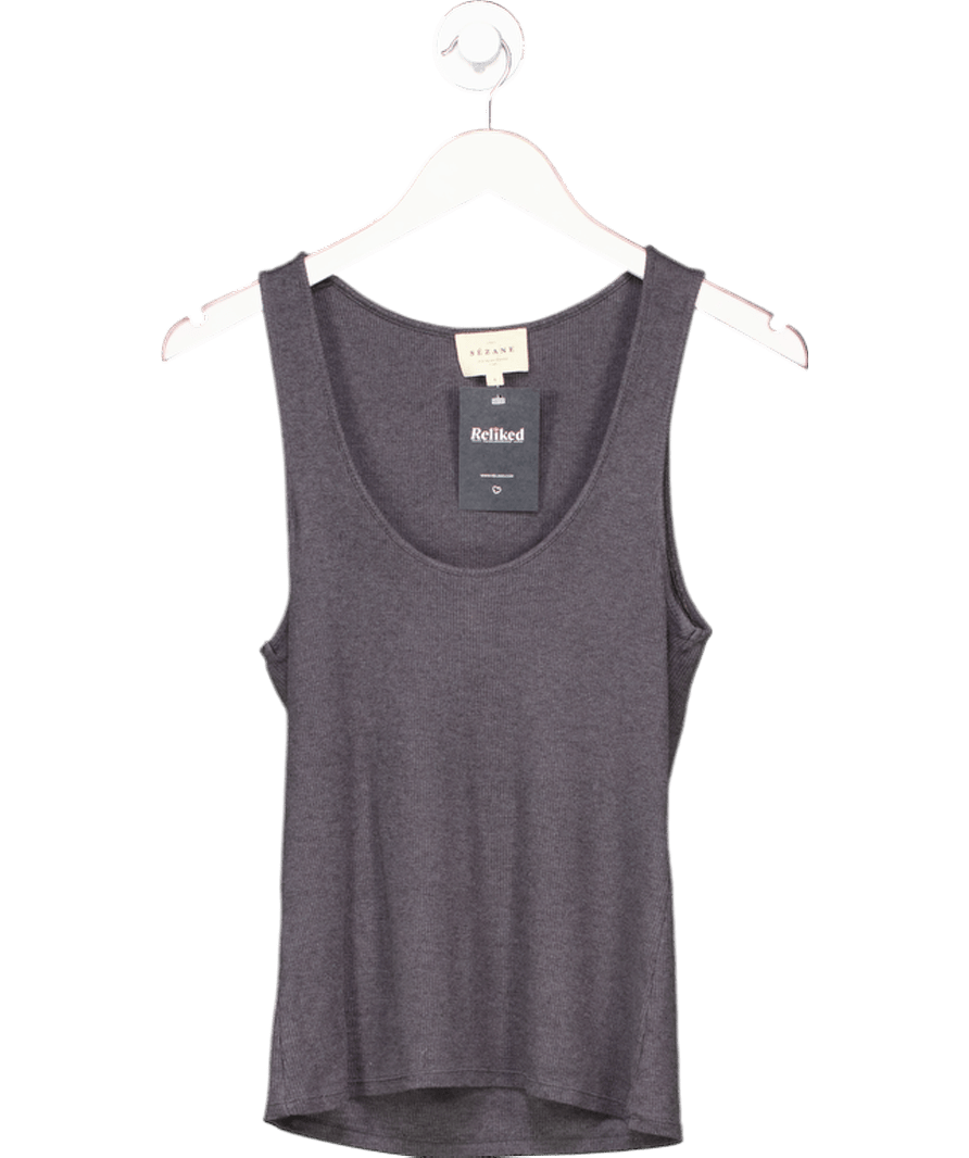 Sezane Grey Scoop Neck Wwool/lyocell Blend Ribbed Tank Top UK S - Reliked