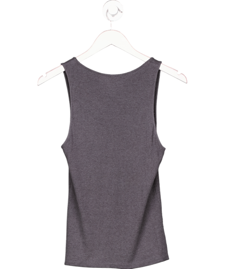 Sezane Grey Scoop Neck Wwool/lyocell Blend Ribbed Tank Top UK S - Reliked