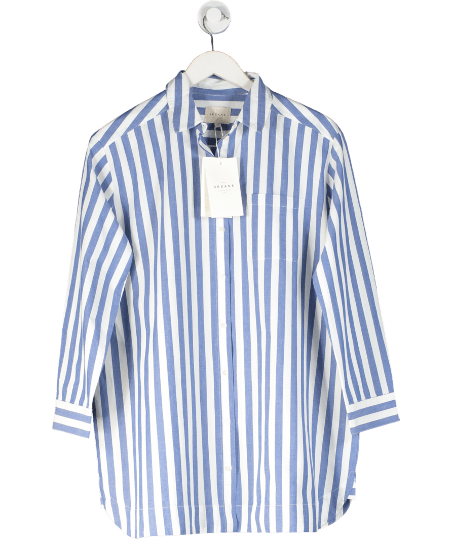 Sezane Maxine Mini Dress Ecru With Blue Stripes UK 8 - Reliked