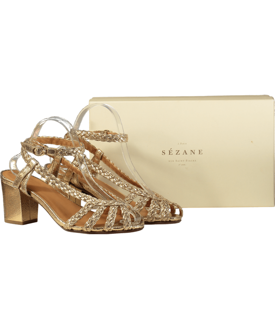 Sezane Metallic Natacha Sandals Smooth Braided Gold UK 6 EU 39 👠 - Reliked